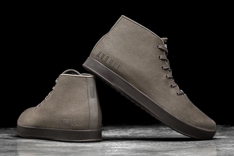 Dark / Grey Nobull Fallen Rock Espresso Canvas Mid Men's Trainers | CA Q1505M